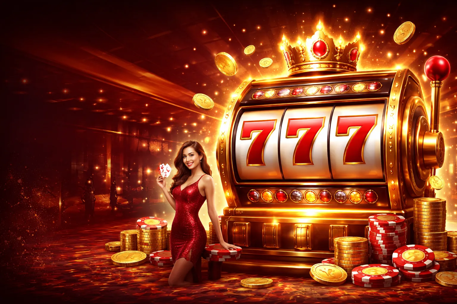 Sòng bạc trực tuyến ga65 code với bàn chơi baccarat và chip vàng lấp lánh